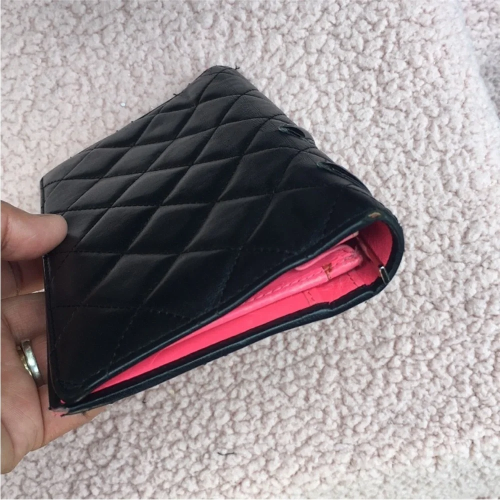 Chanel Black Cambon Quilted Leather Wallet Hot Pink Interior Black CC Classic